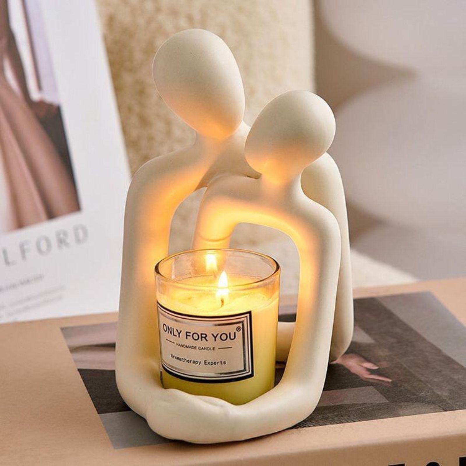 Home Office With Bookshelves - Heartwarming Loving Couple Resin Statue -