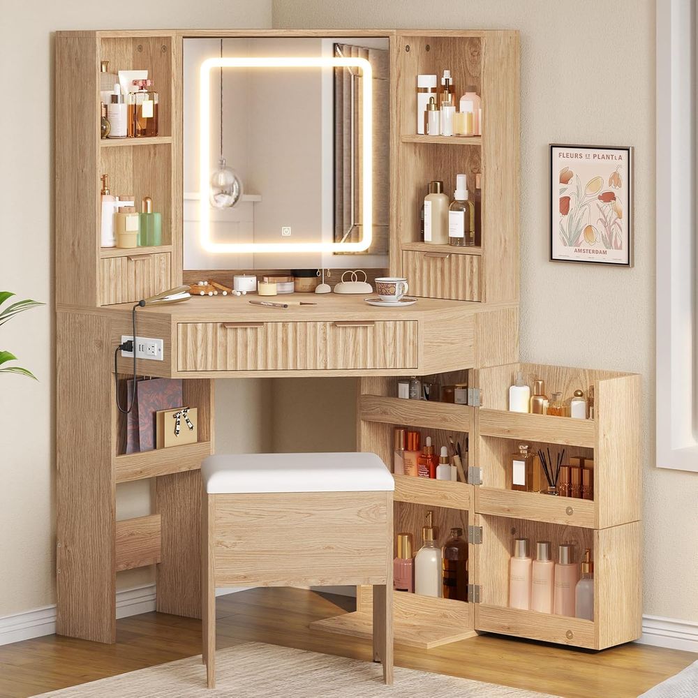 Desk Charging Station - BTHST Vanity Desk with Lights and