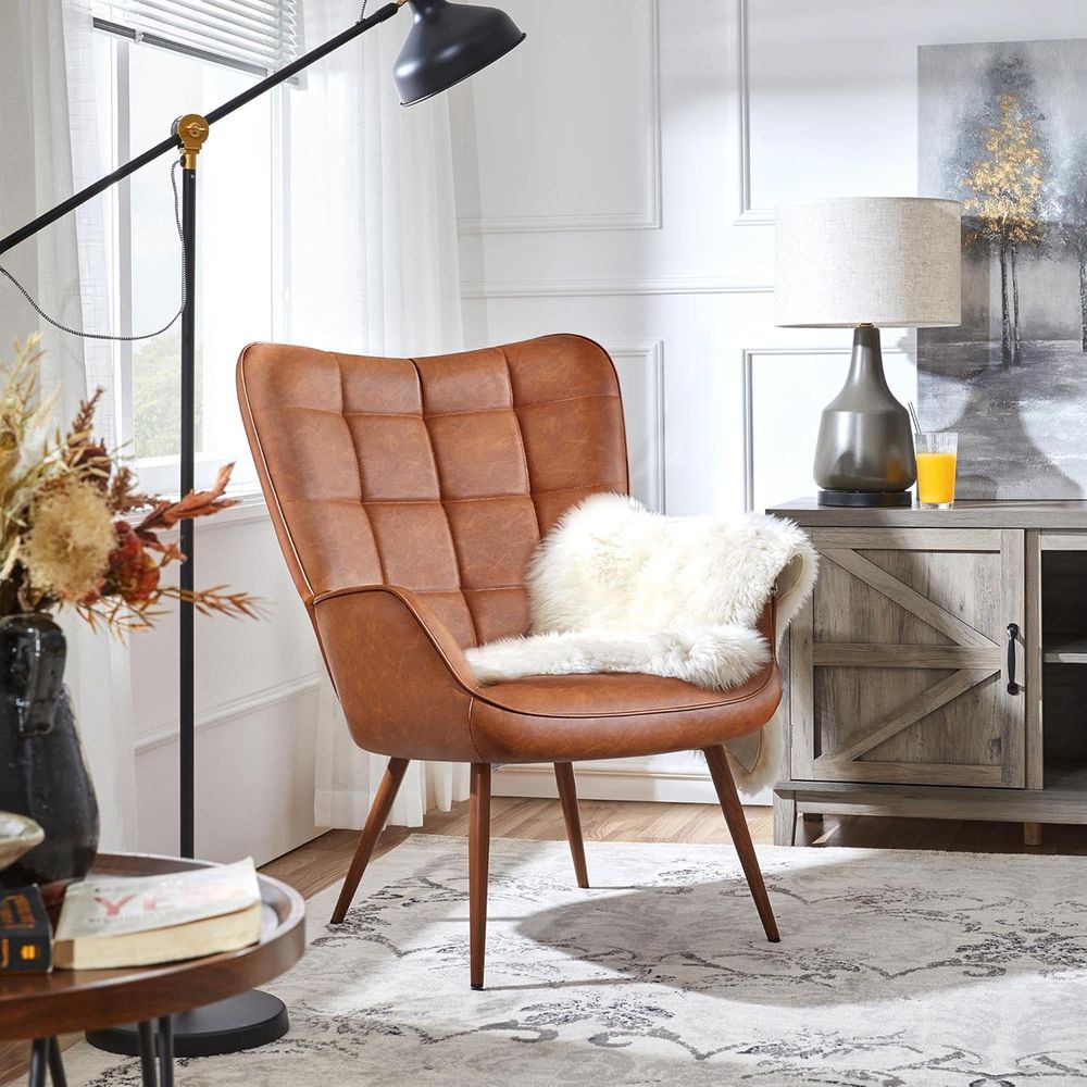 Home Office In Living Room - Accent Chairs, Large PU Leather High-Back
