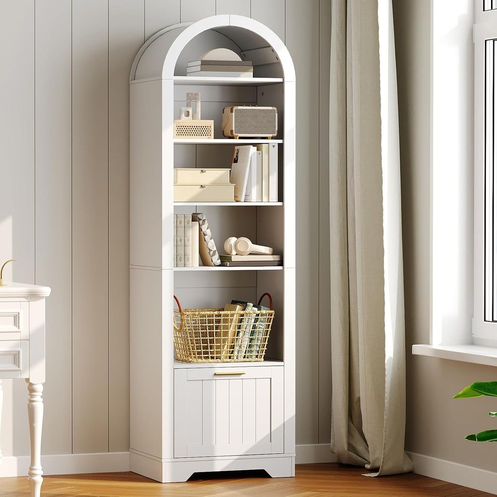 Bookcase Wood Shelf - 6-Tier Arched Wooden Bookcase with Adjustable