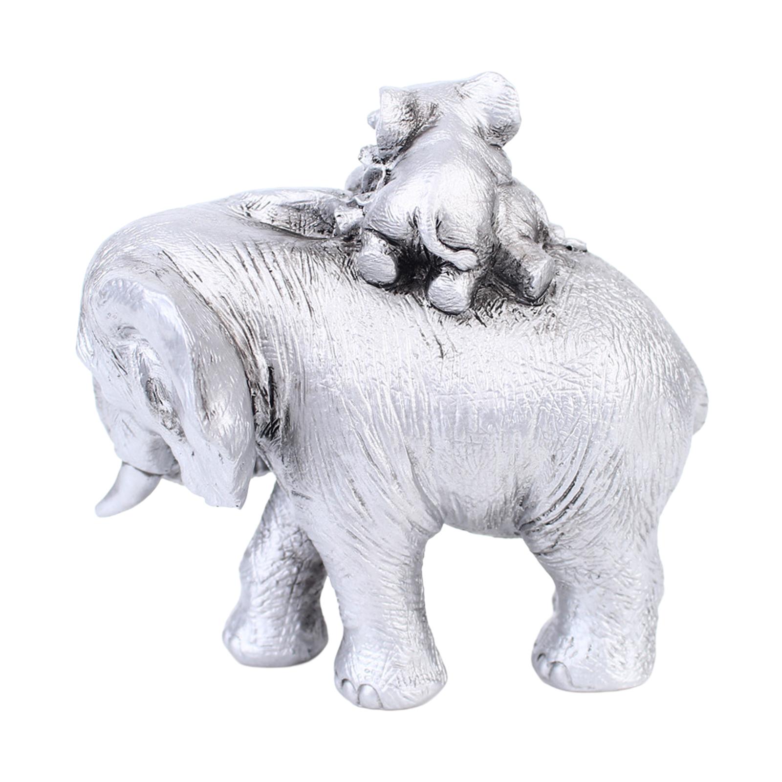 Home Office With Bookshelves - Elephant Mother and Child Statue Figurine
