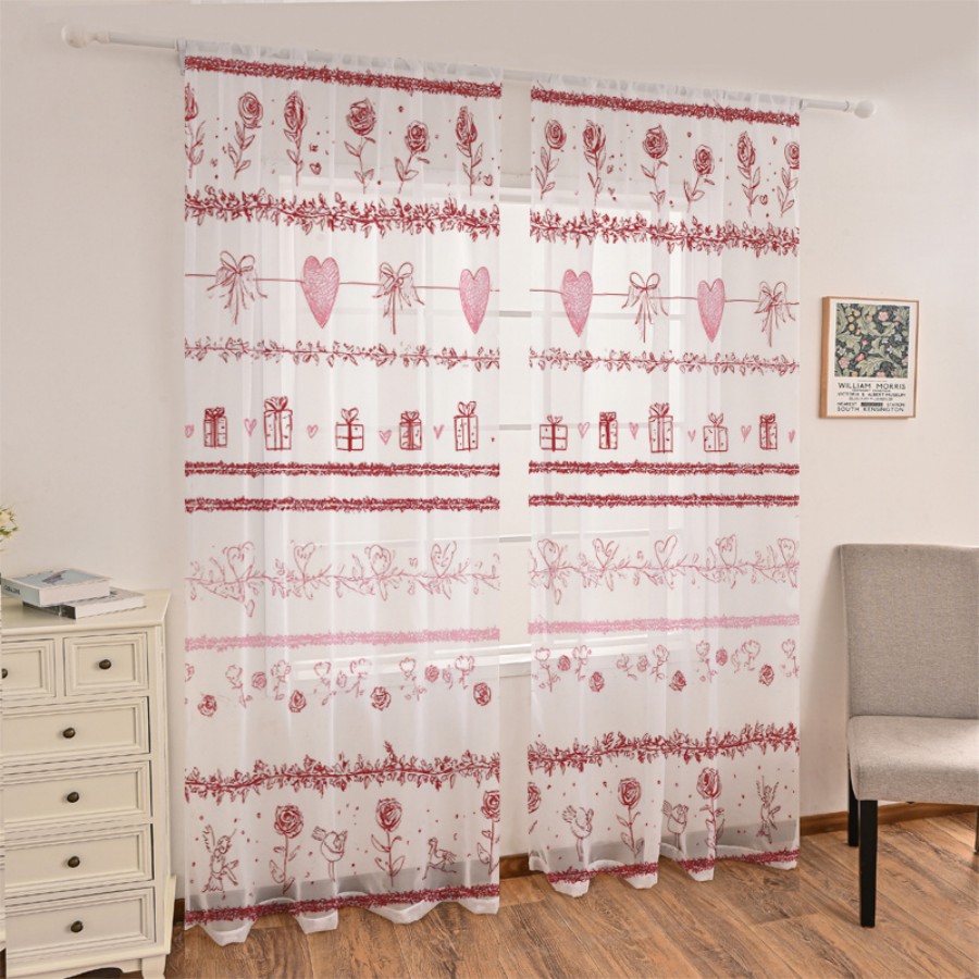 Home Office Box - 2PCS Digital Print Sheer Curtains, Rose