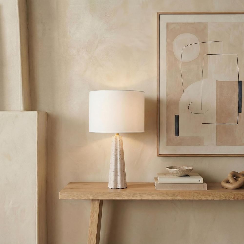 Home Office In Living Room - 25-inch Travertine/White Table Lamp with LED