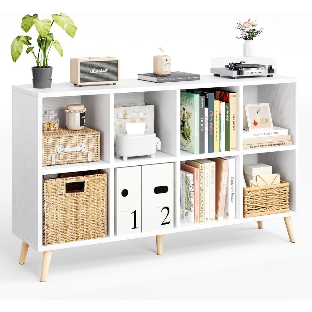 Home Office With Bookshelves - 2 Tier Wooden Bookshelf with Legs,