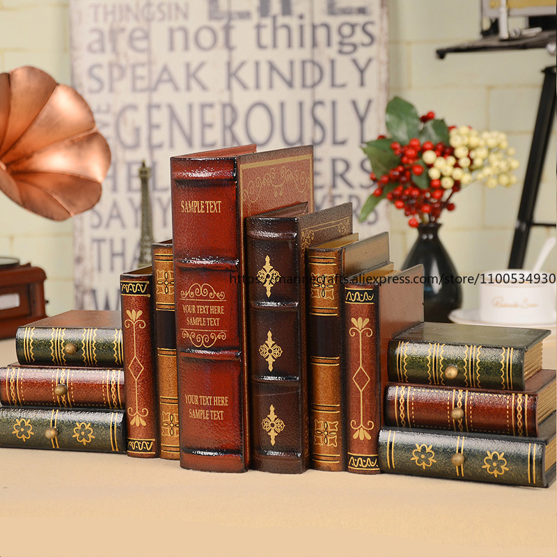 Bookcase Wood Shelf - Retro Fake Book Ornaments European-Style Study