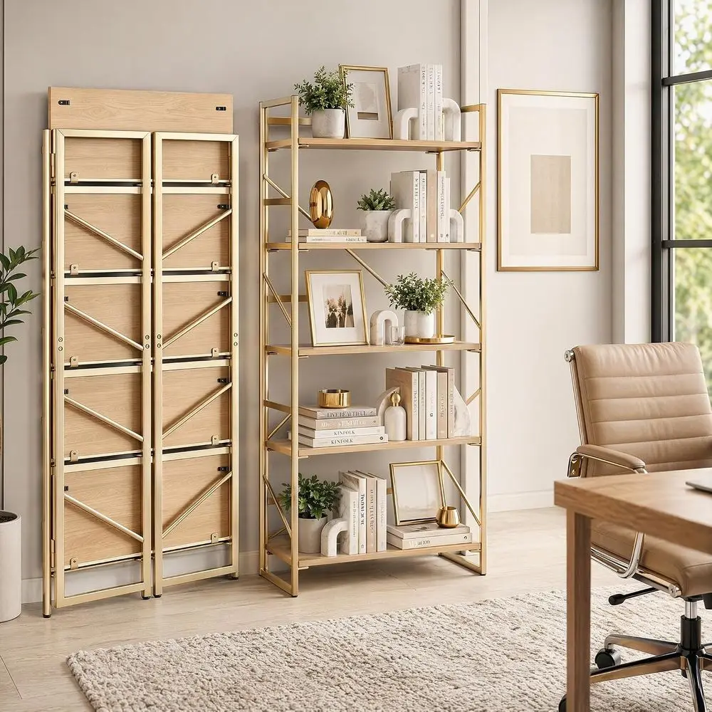 Home Office With Bookshelves - 2-in-1 Convertible Bookshelf, 5-Tier Plant Stand