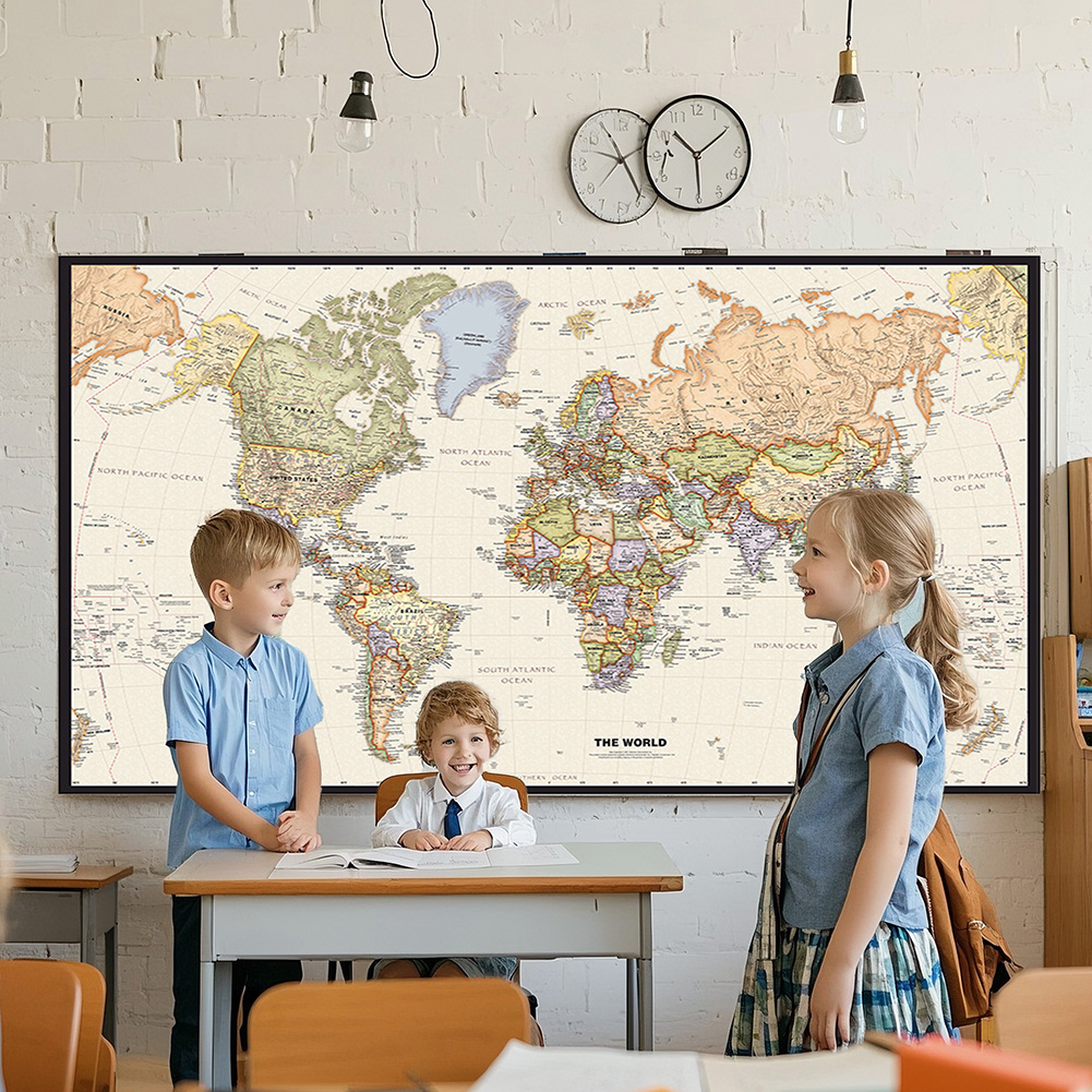 Home Office Backdrop - 150x225cm Retro World Map Photography Background