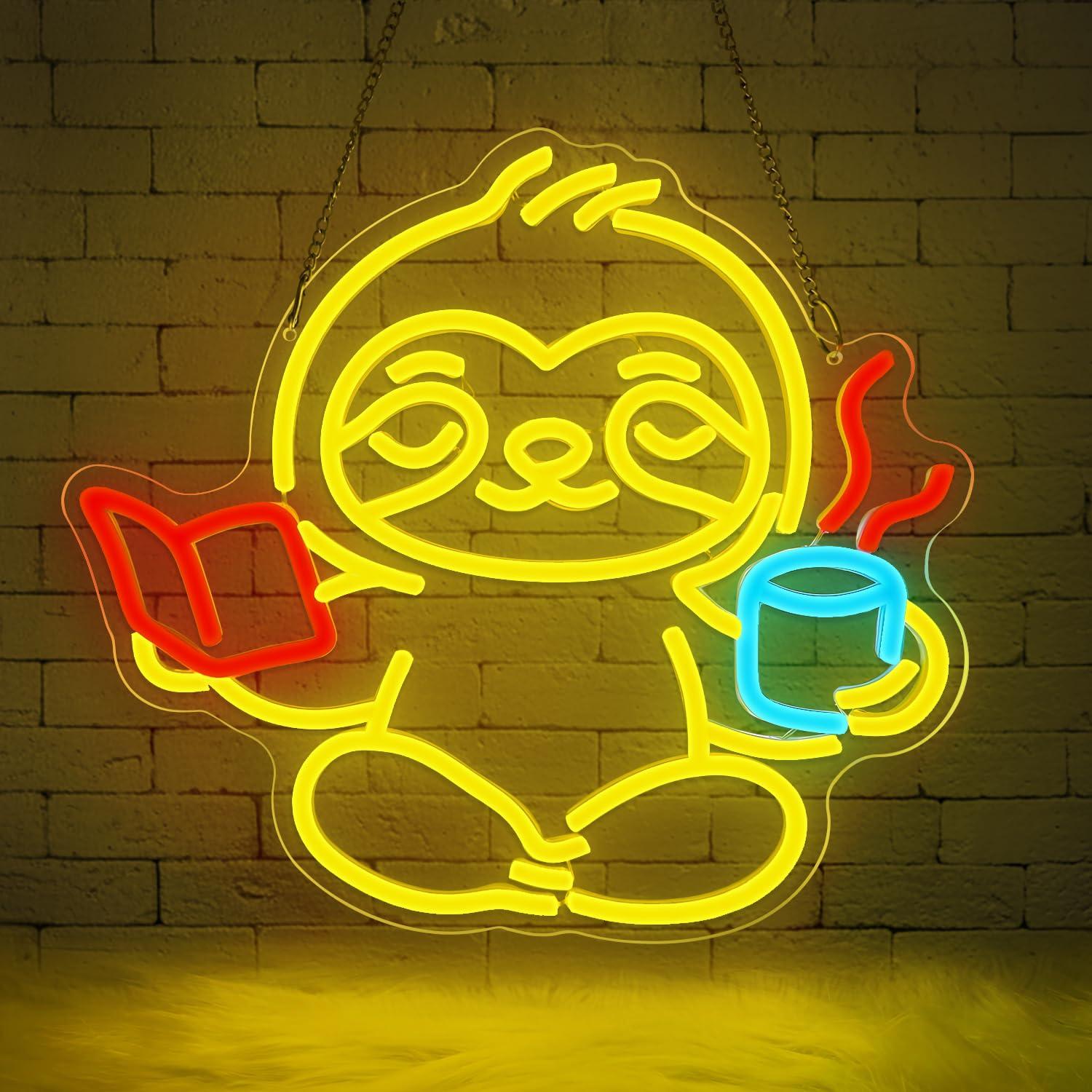 Home Office In Living Room - Sloth Neon Sign USB Dimmable LED