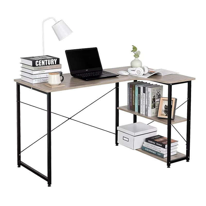 Home Office With Bookshelves - L Shaped Corner Desk With Bookshelf