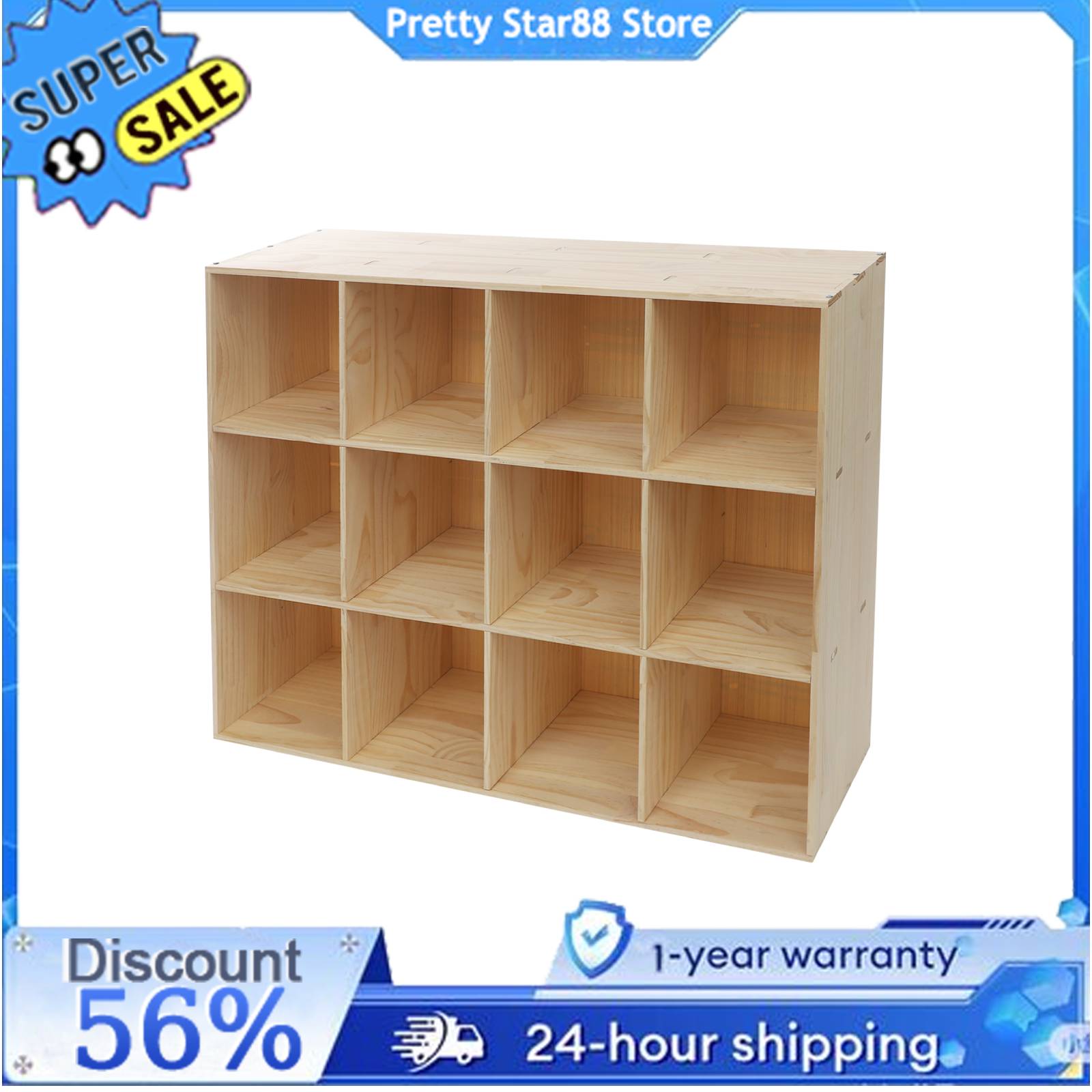 Bookcase Wood Shelf - 12-Cube Storage Shelf Bookcase Floor 3-Tier