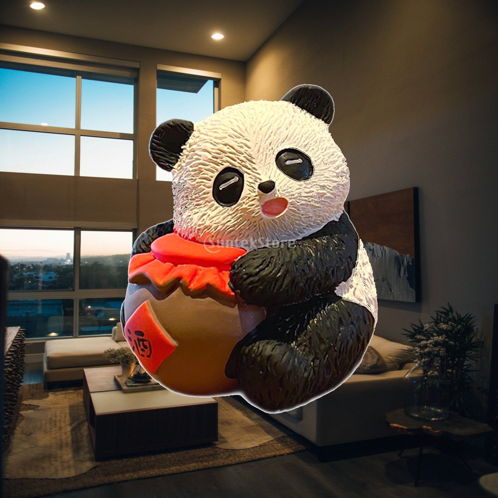 Home Office With Bookshelves - Panda Figurine Animal Sculpture Resin Car