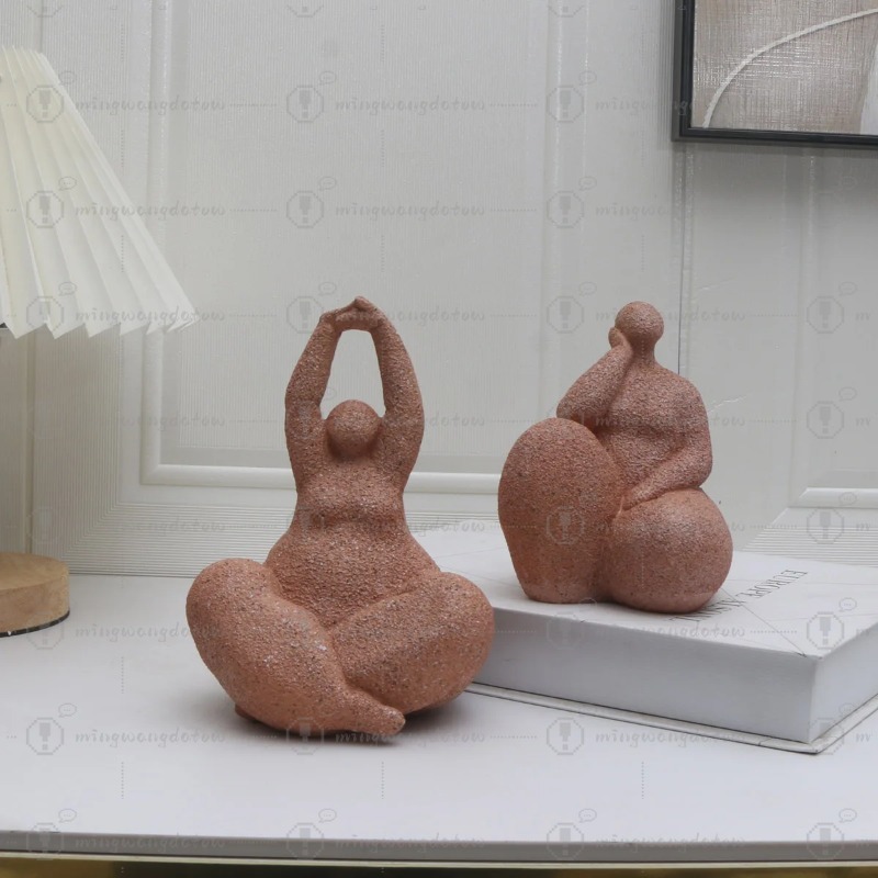 Home Office In Living Room - 1pc, Sandstone Resin Chubby Woman Statue