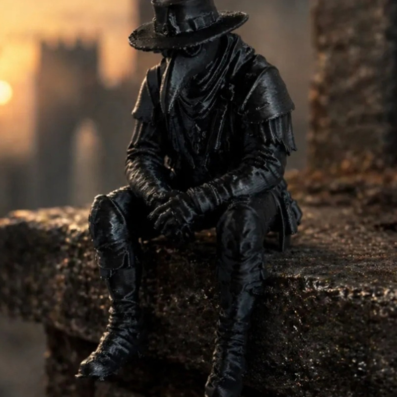 Home Office With Bookshelves - Plague Doctor Desktop Decoration Sitting Bird-Beaked