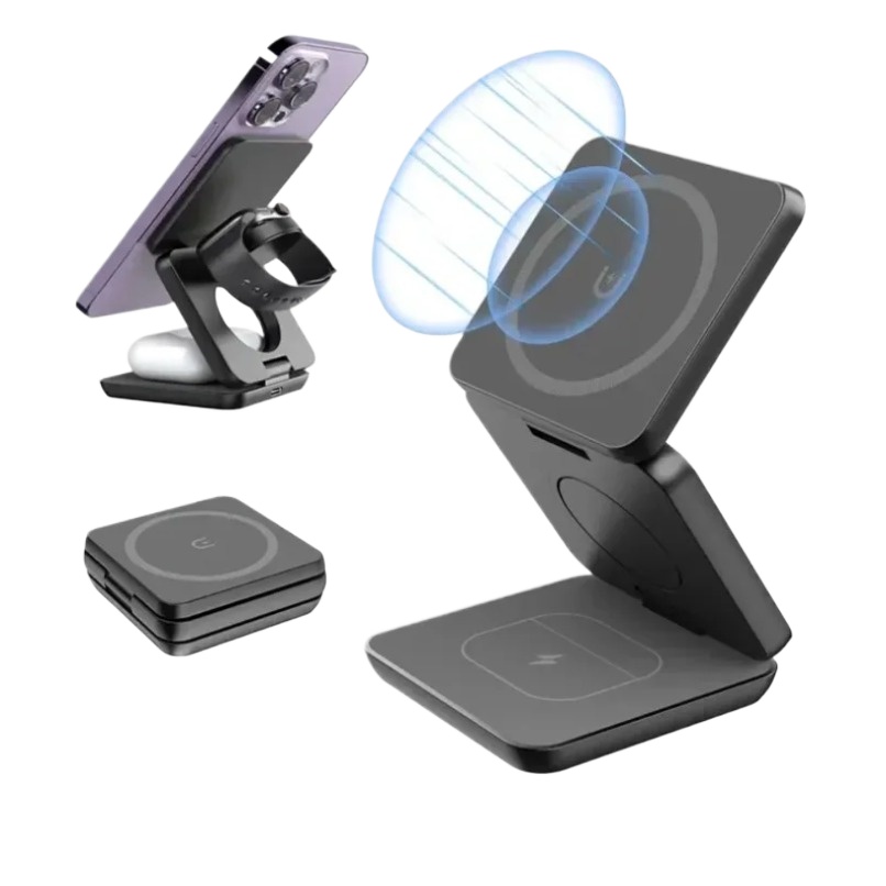 Desk Charging Station - 3 in 1 Foldable Magnetic Wireless
