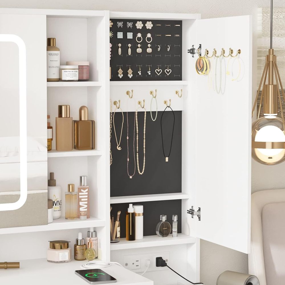 Vabches White Vanity Desk with - Desk Charging Station recension och pris