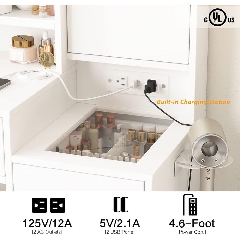 Vabches White Vanity Desk with - Desk Charging Station recension och pris