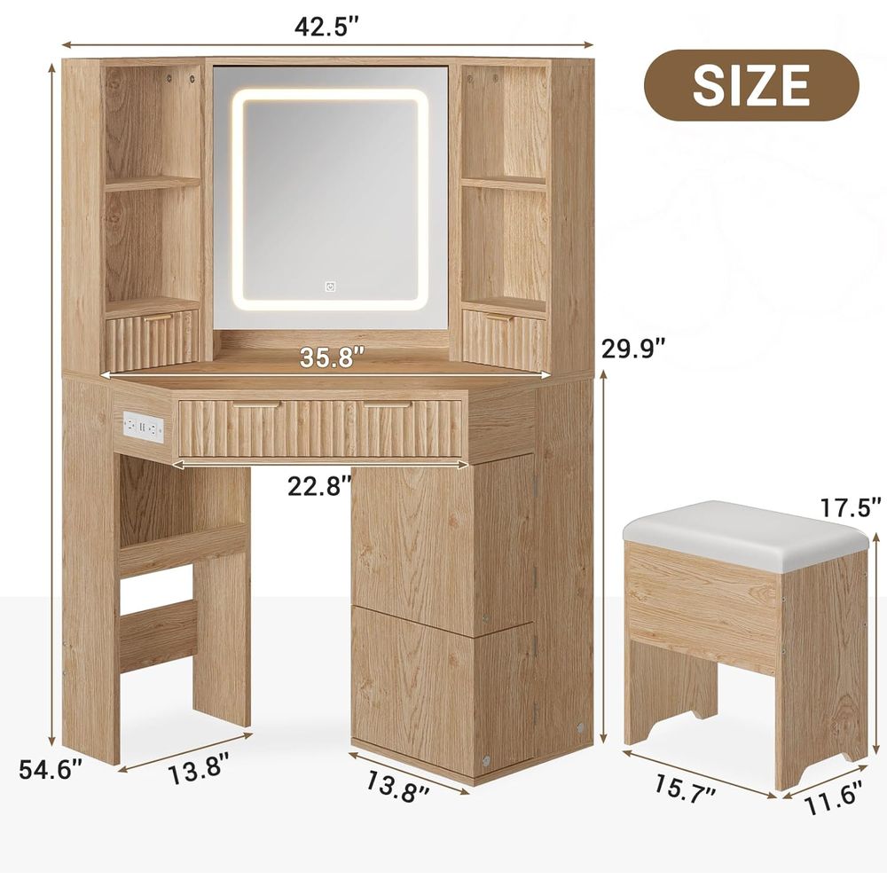 BTHST Vanity Desk with Lights  - Desk Charging Station recension och pris