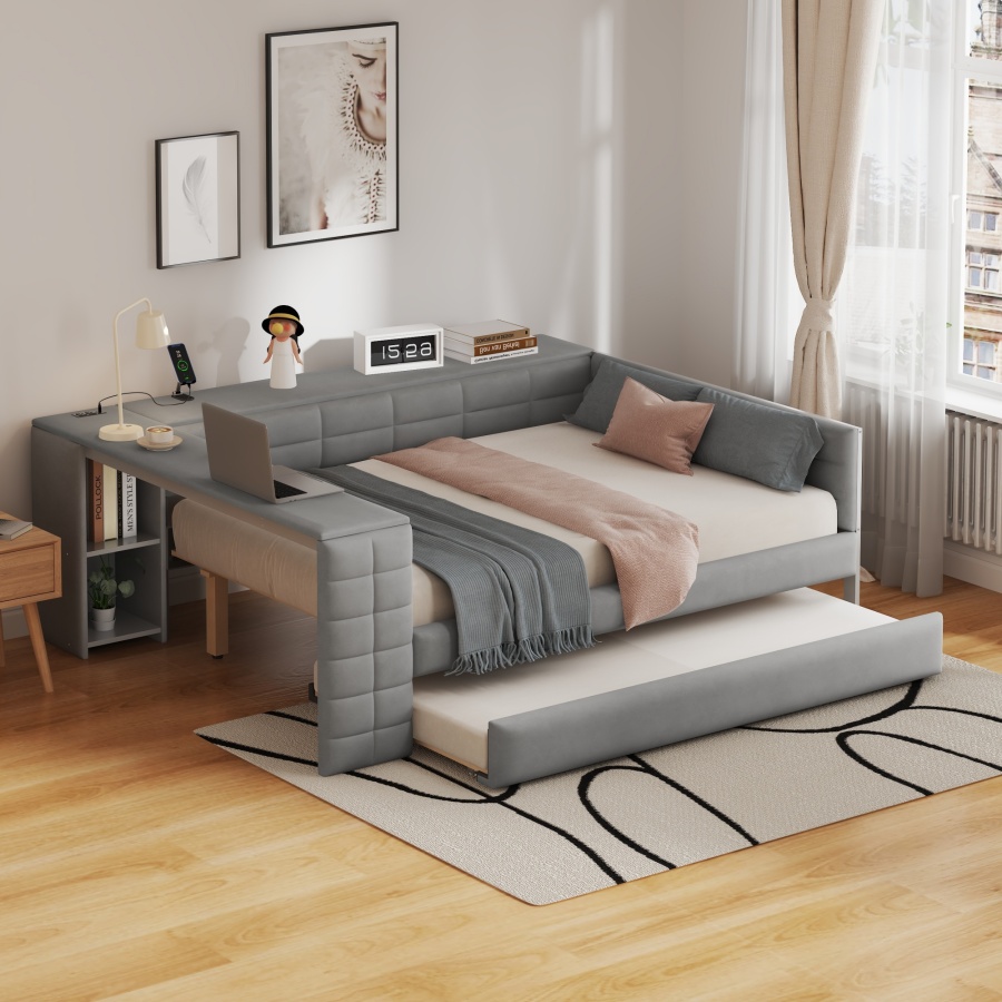 Full Size Upholstered Platform - Desk Charging Station recension och pris