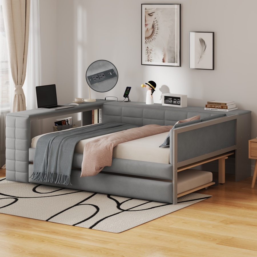 Full Size Upholstered Platform - Desk Charging Station recension och pris