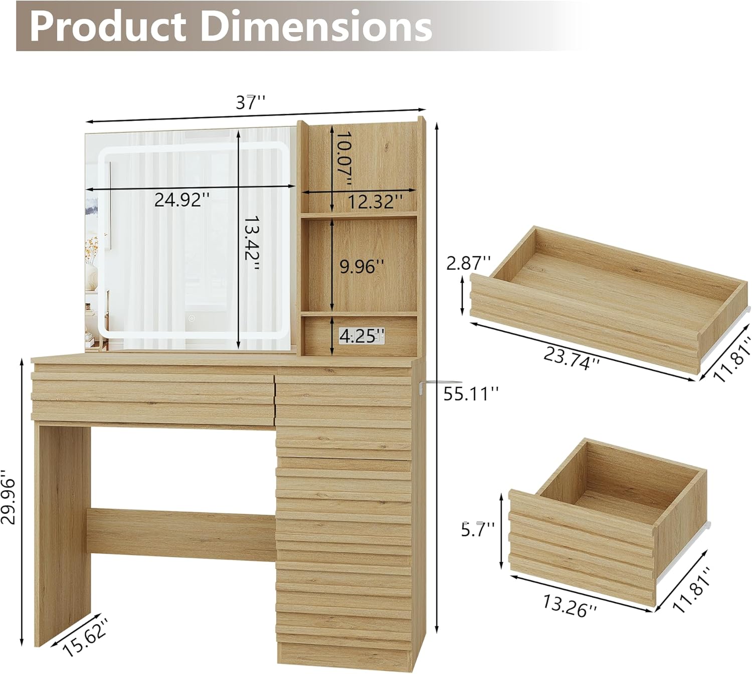 Bedroom Vanity Desk Set in Oak - Desk Charging Station recension och pris