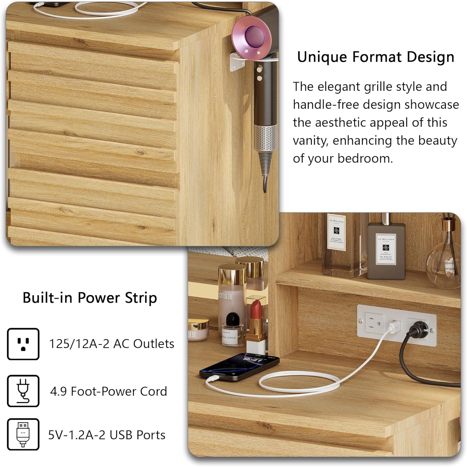 Bedroom Vanity Desk Set in Oak - Desk Charging Station recension och pris