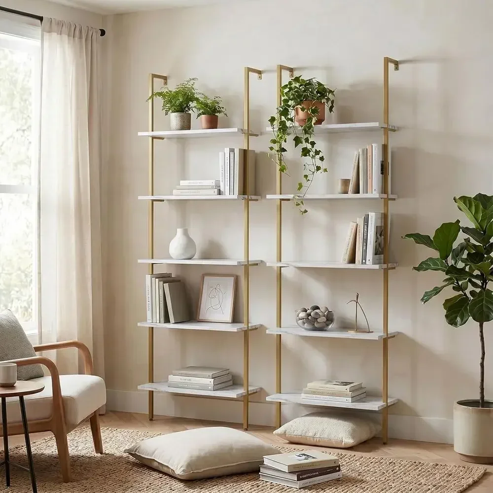 5-Tier White Marble Wall-Mount - Home Office With Bookshelves recension och pris