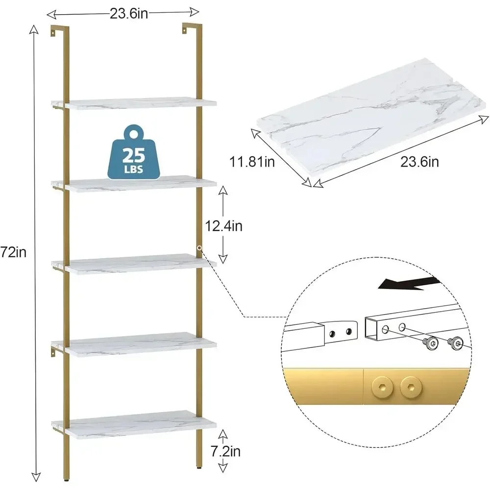 5-Tier White Marble Wall-Mount - Home Office With Bookshelves recension och pris