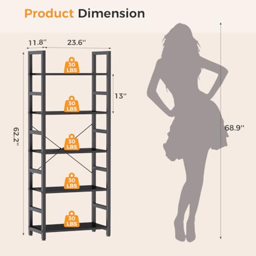5-Tier Bookshelf, Modern Tall  - Home Office In Living Room recension och pris