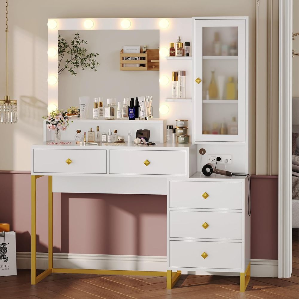 Tiptiper Makeup Vanity with Li - Desk Charging Station recension och pris