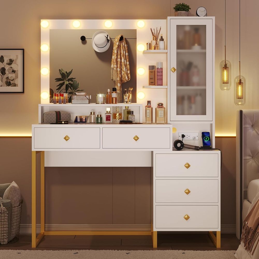 Tiptiper Makeup Vanity with Li - Desk Charging Station recension och pris