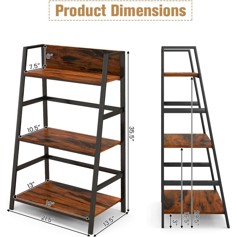 3-Tier Wooden Industrial Books - Home Office With Bookshelves recension och pris