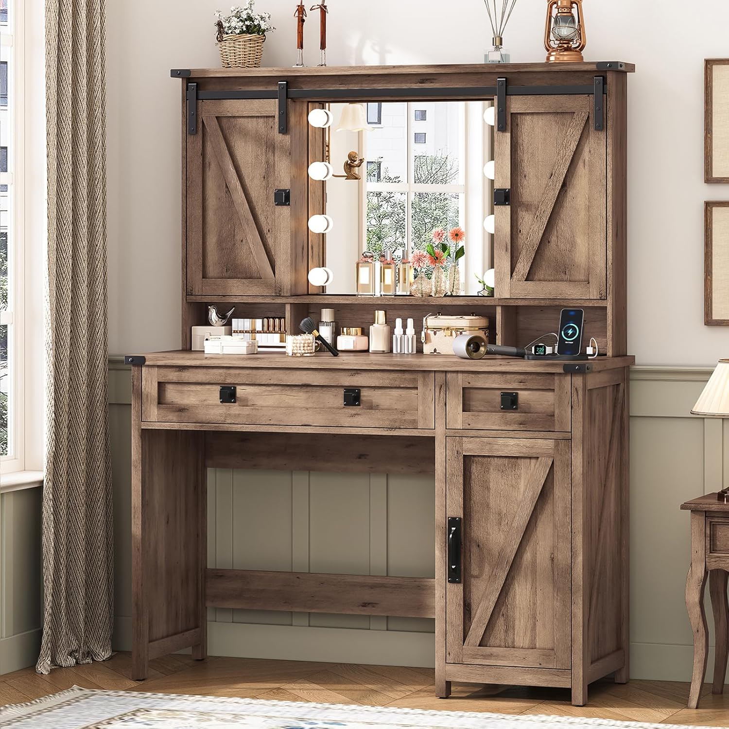 Farmhouse Bedroom Vanity Desk  - Desk Charging Station recension och pris