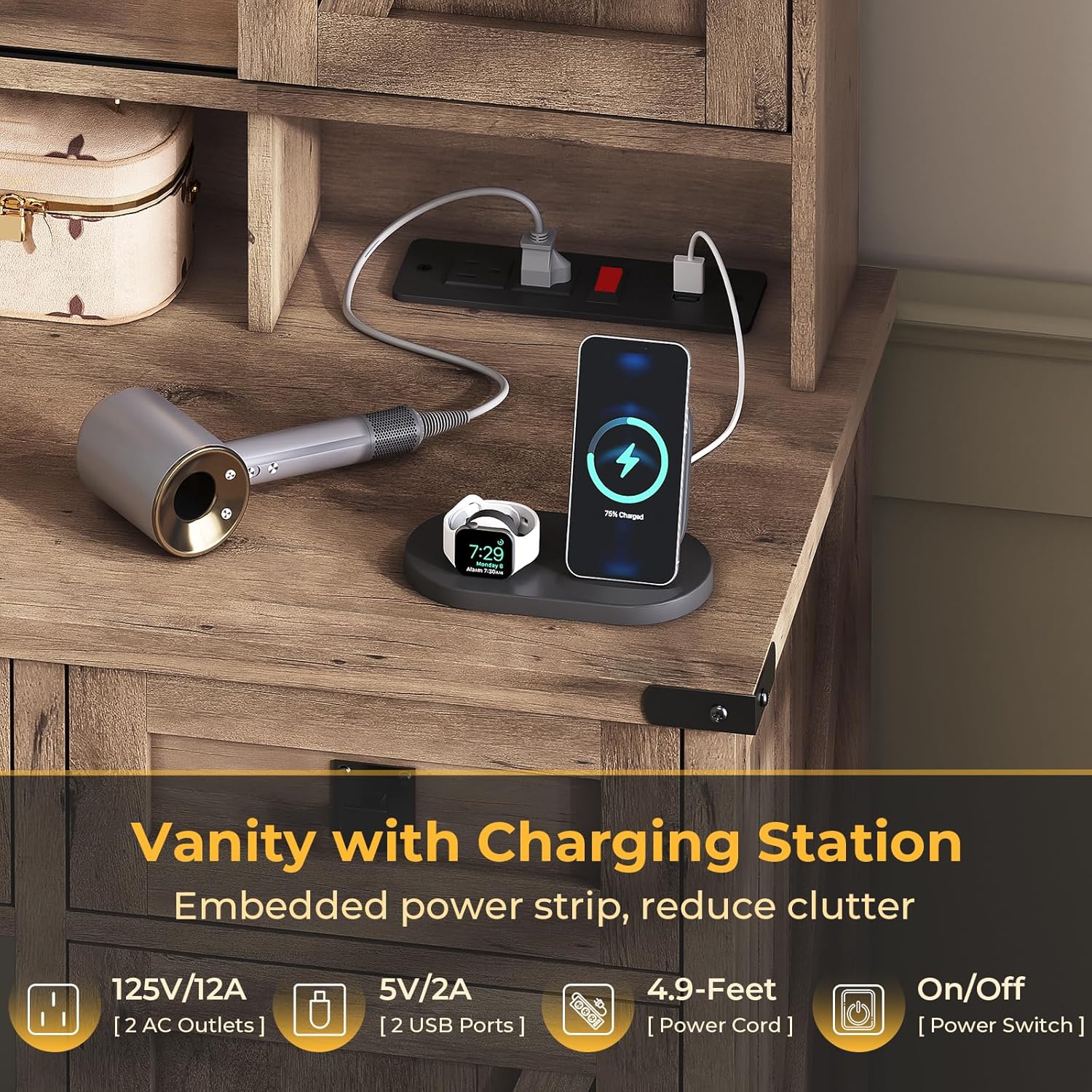Farmhouse Bedroom Vanity Desk  - Desk Charging Station recension och pris