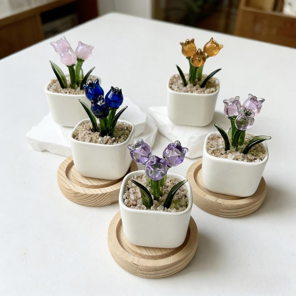 Mini Potted Glass Flower Decor - Home Office With Bookshelves recension och pris