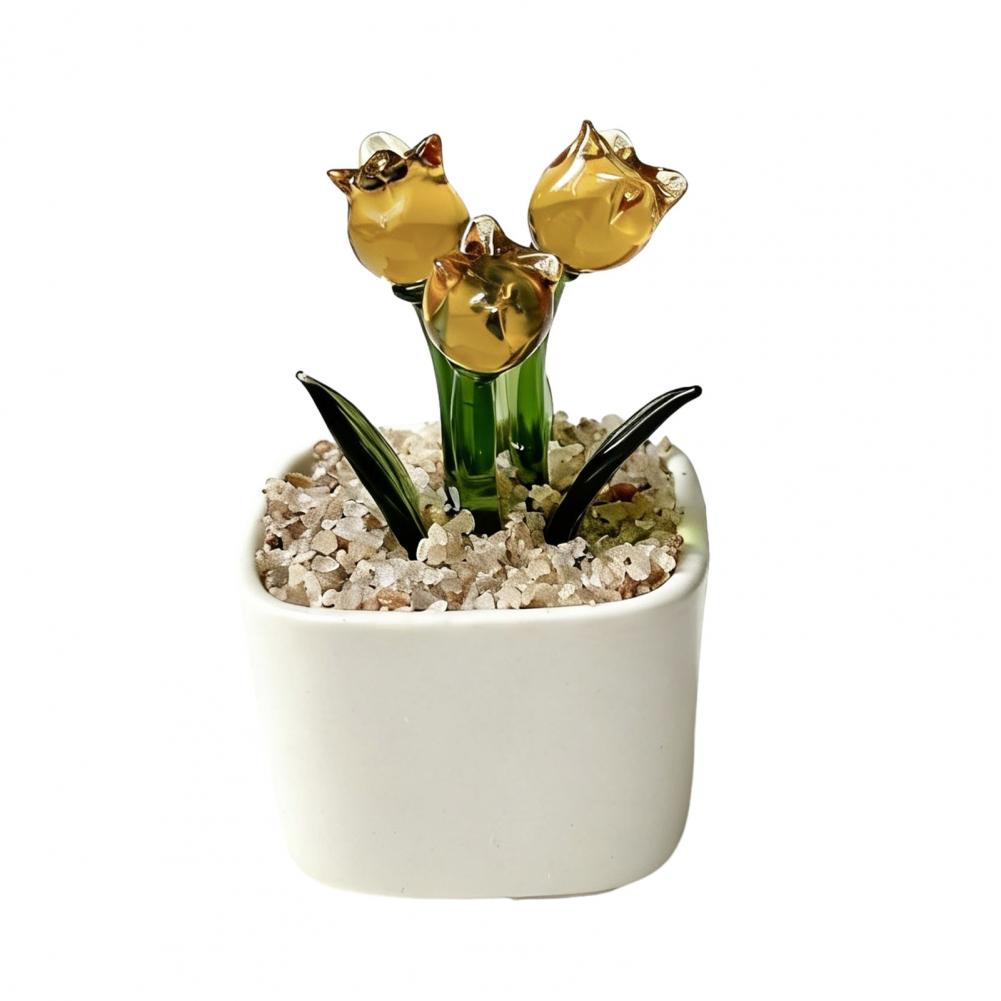 Mini Potted Glass Flower Decor - Home Office With Bookshelves recension och pris