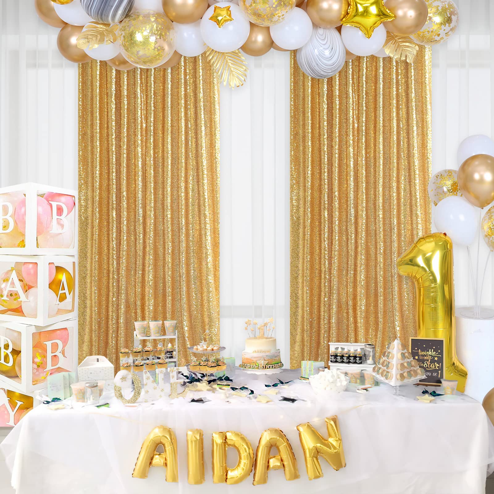 2PCS Gold Sequin Party Backdro - Home Office Backdrop recension och pris