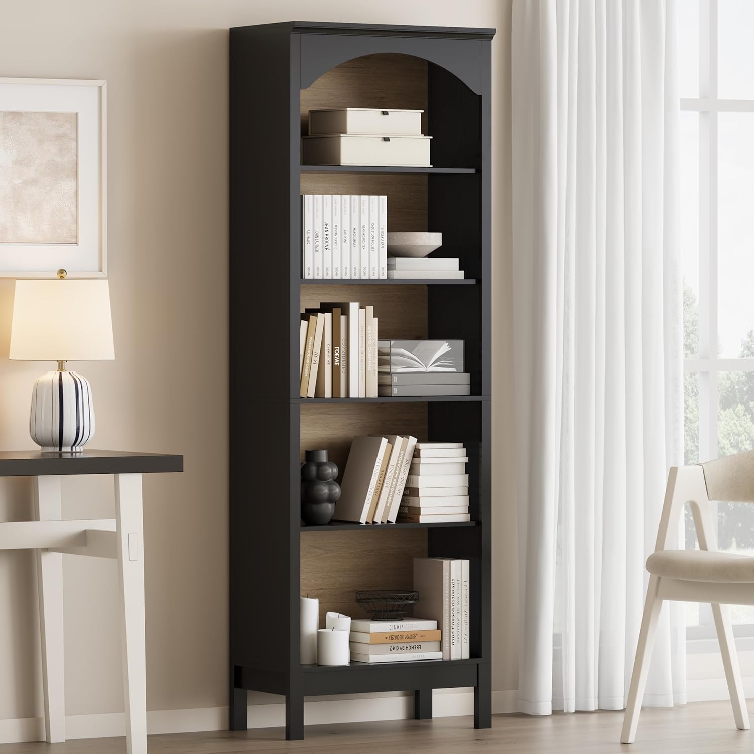 Arched Bookshelf with 5 Tier O - Bookcase Wood Shelf recension och pris