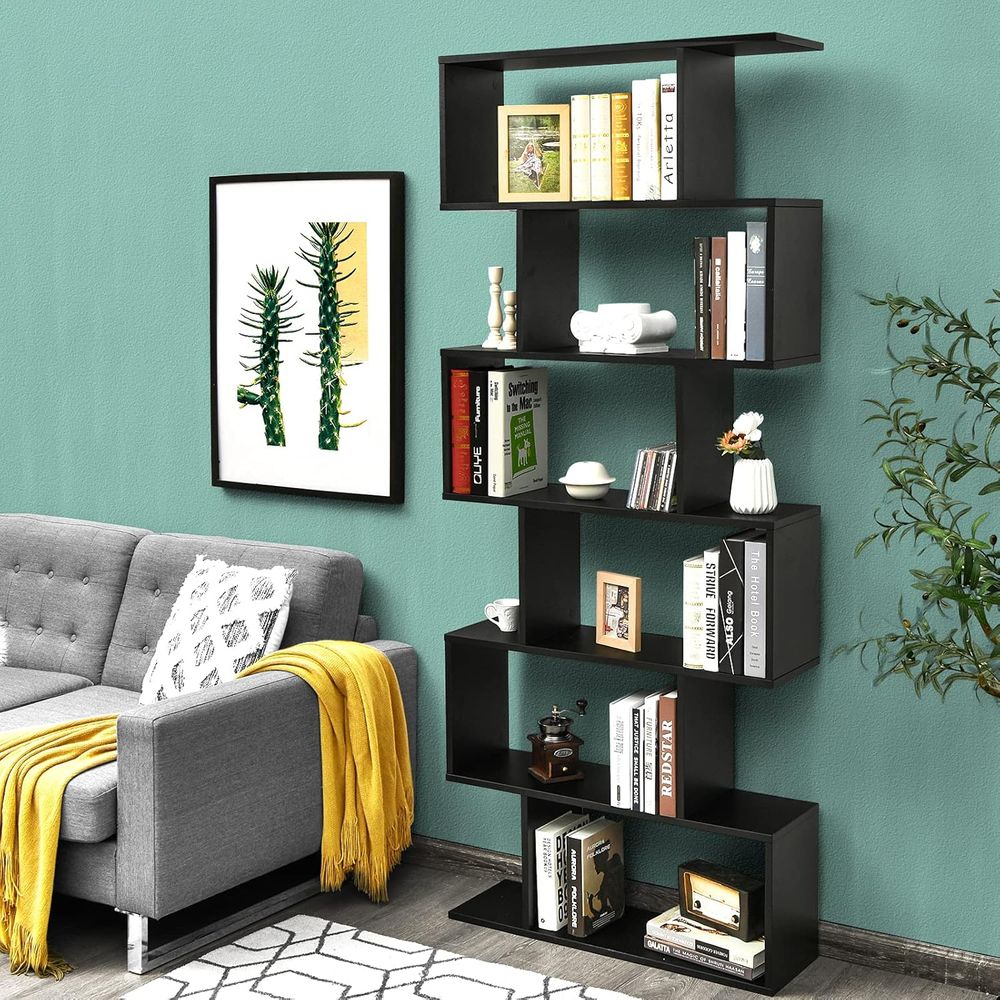 6-Tier S-Shaped Wooden Bookcas - Bookcase Wood Shelf recension och pris
