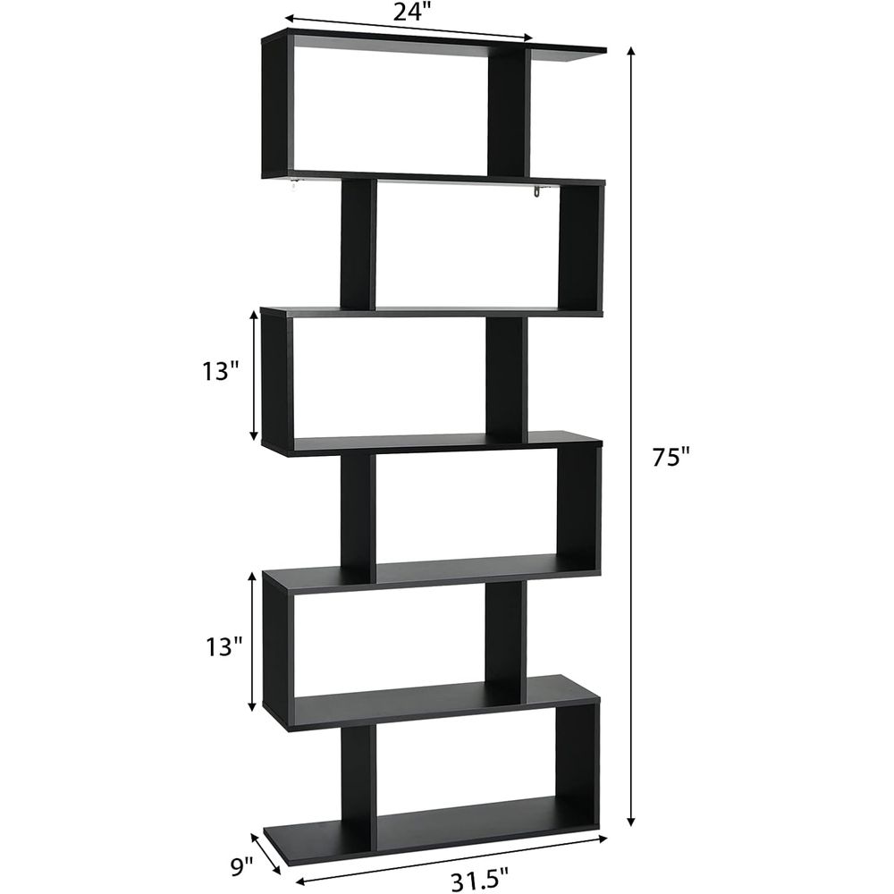 6-Tier S-Shaped Wooden Bookcas - Bookcase Wood Shelf recension och pris