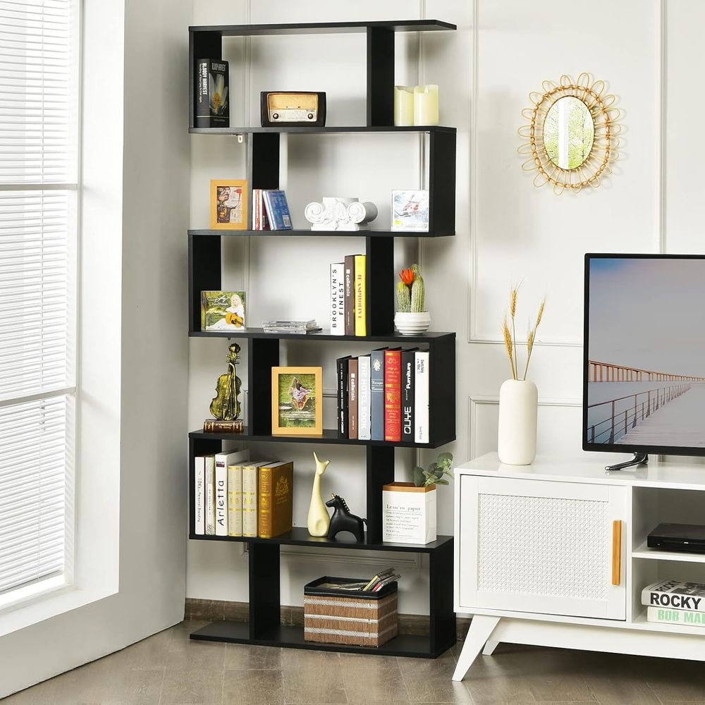 6-Tier S-Shaped Wooden Bookcas - Bookcase Wood Shelf recension och pris